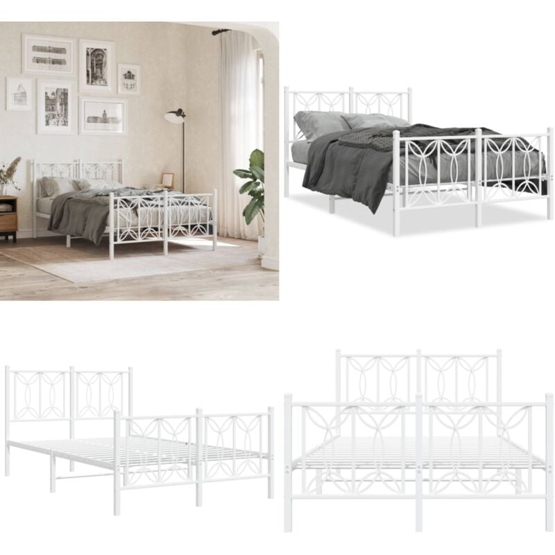 Vidaxl - Cadre de lit métal sans matelas et pied de lit blanc 120x190 cm - Cadre De Lit - Lit Double - Lit Metal - Lit Blanc - Meuble Chambre - Home