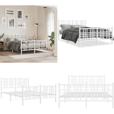Cadre de lit métal sans matelas et pied de lit blanc 137x190 cm - Cadre De Lit - Lit Double - Lit Metal - Lit Blanc - Meuble Chambre - Home & Living
