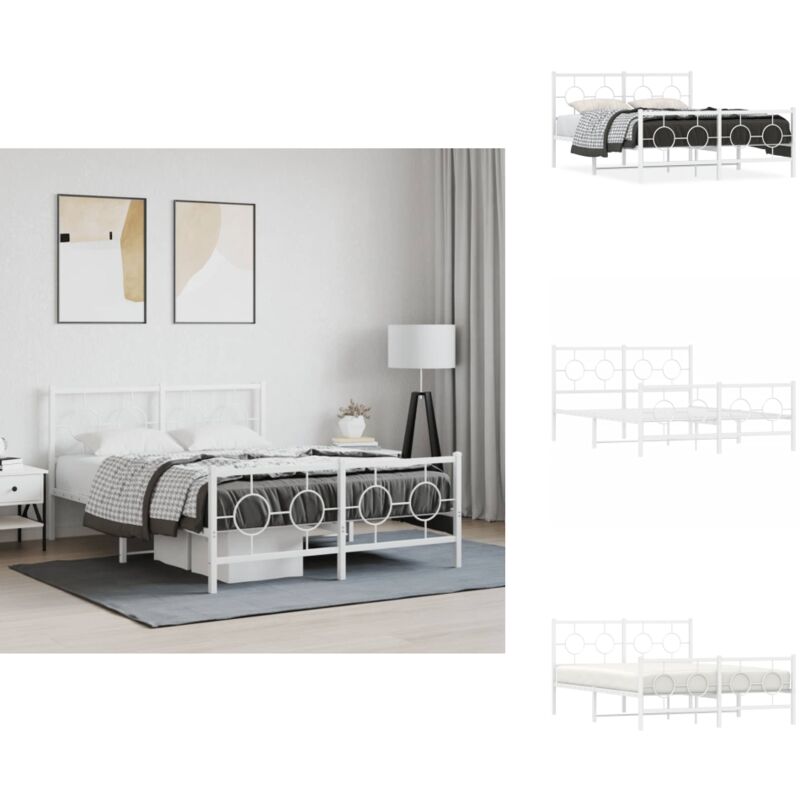 Vidaxl - Cadre de lit métal sans matelas et pied de lit blanc 140x190 cm - Cadre De Lit - Lit Double - Lit Metal - Lit Blanc - Meuble Chambre