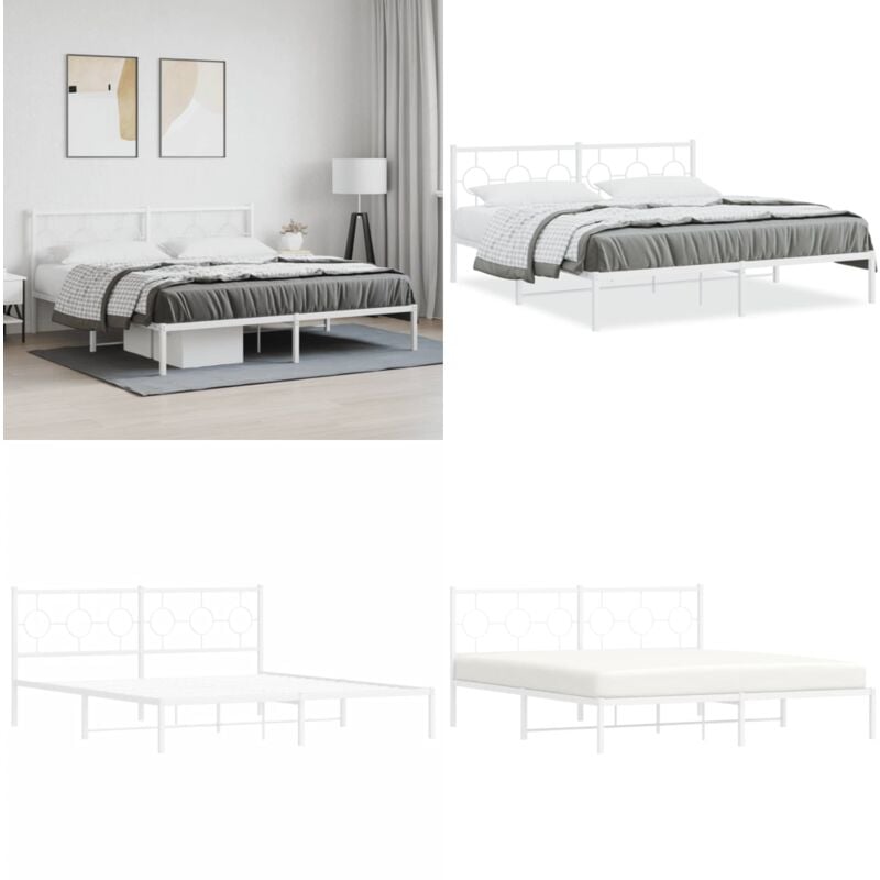 Vidaxl - Cadre de lit métal sans matelas et tête de lit blanc 180x200 cm - Cadre De Lit - Lit Double - Lit Metal - Lit Blanc - Meuble Chambre - Home