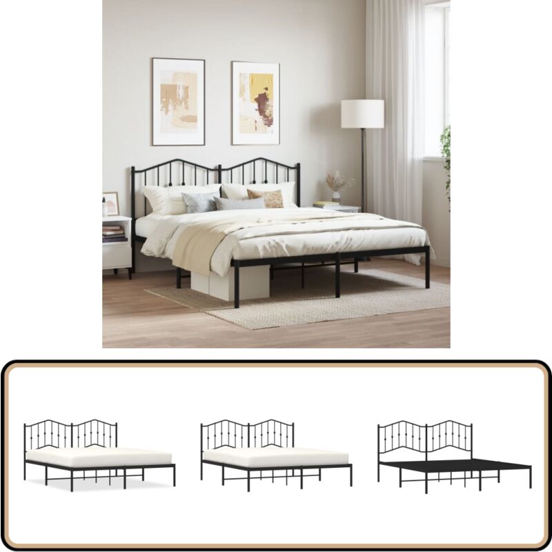 Cadre de lit métal sans matelas et tête de lit noir 160x200 cm - Cadre De Lit - Lit Double - Lit Metal - Lit Noir - Meuble Chambre