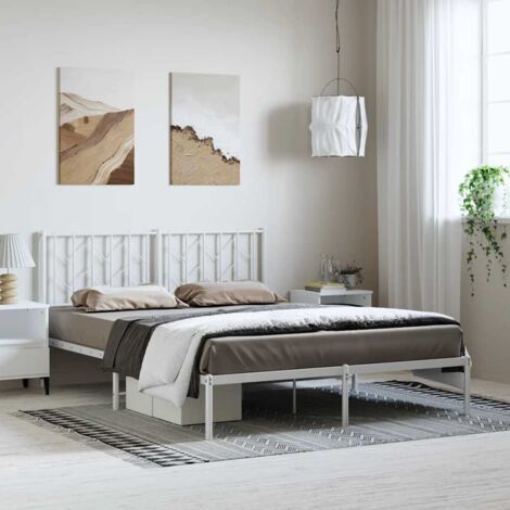 Cadre de lit métal sans matelas et tête de lit-Structure de lit avec panneau de lit blanc 150x200 cm 166780