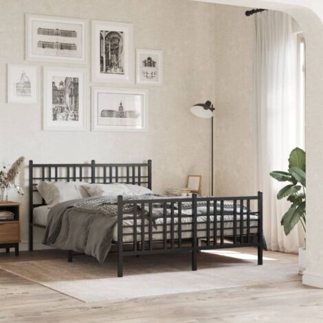 Cadre de lit métal sans matelas-Structure de lit avec pied de lit noir 137x190cm 669819