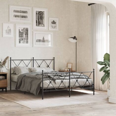 Cadre de lit métal sans matelas-Structure de lit avec pied de lit noir 137x190cm 746158