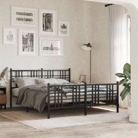 Cadre de lit métal sans matelas-Structure de lit avec pied de lit noir 150x200cm 960976