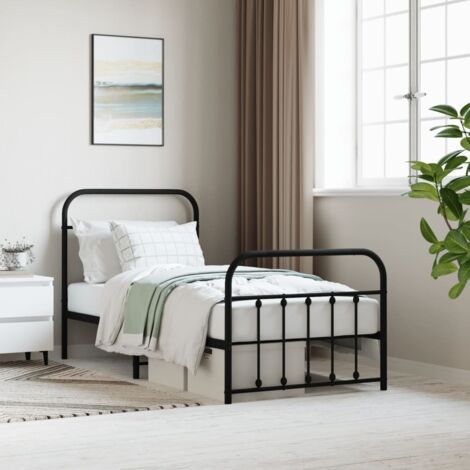 Cadre de lit métal sans matelas-Structure de lit avec pied de lit noir 90x190 cm 346423