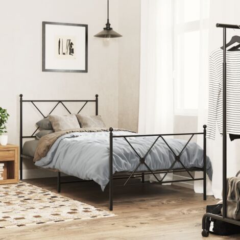 Cadre de lit métal sans matelas-Structure de lit avec pied de lit noir 90x190 cm 370094