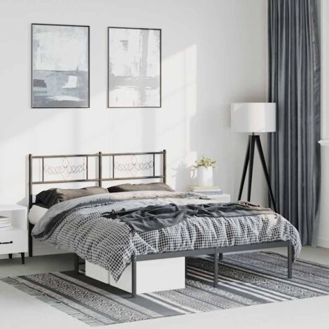 Cadre de lit métal sans matelas-Structure de lit avec tête de lit noir 135x190cm 554061
