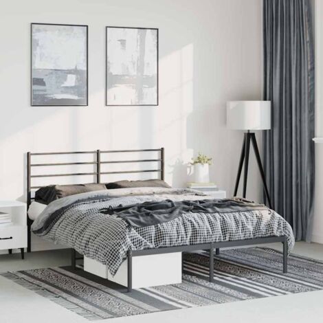 Cadre de lit métal sans matelas-Structure de lit avec tête de lit noir 135x190cm 762171