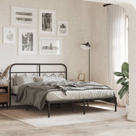 Cadre de lit métal sans matelas-Structure de lit avec tête de lit noir 140x190cm 402517