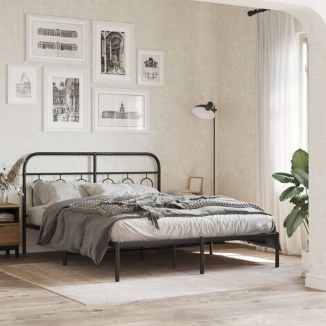 Cadre de lit métal sans matelas-Structure de lit avec tête de lit noir 150x200cm 682611