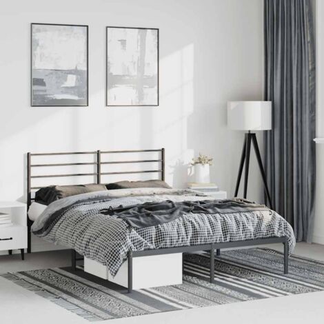Cadre de lit métal sans matelas-Structure de lit avec tête de lit noir 150x200cm 736513