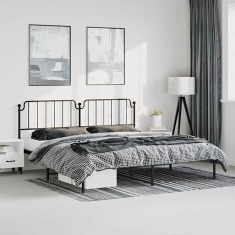 Cadre de lit métal sans matelas-Structure de lit avec tête de lit noir 183x213cm 126693