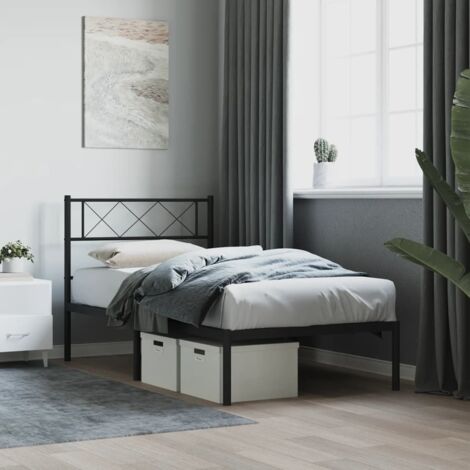 Cadre de lit métal sans matelas-Structure de lit avec tête de lit noir 90x190 cm 290442