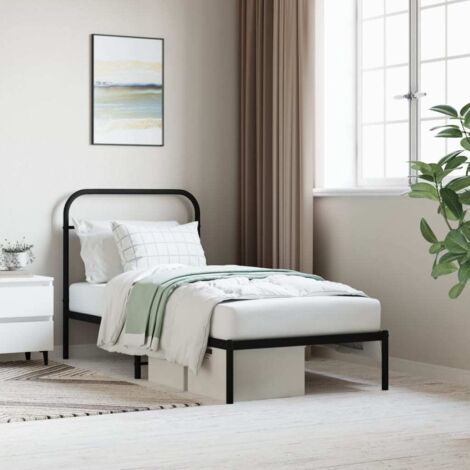 Cadre de lit métal sans matelas-Structure de lit avec tête de lit noir 90x200 cm 115493