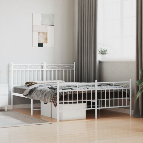 Cadre de lit métal sans matelas-Structure de lit et pied de lit blanc 140x190 cm 202813
