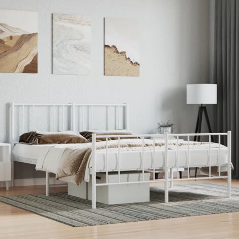 Cadre de lit métal sans matelas-Structure de lit et pied de lit blanc 140x200 cm 100002