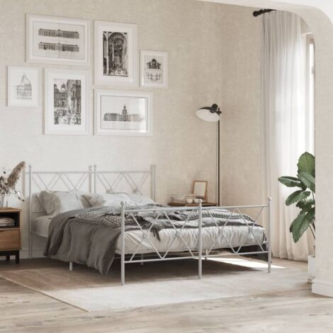 Cadre de lit métal sans matelas-Structure de lit et pied de lit blanc 140x200 cm 735330