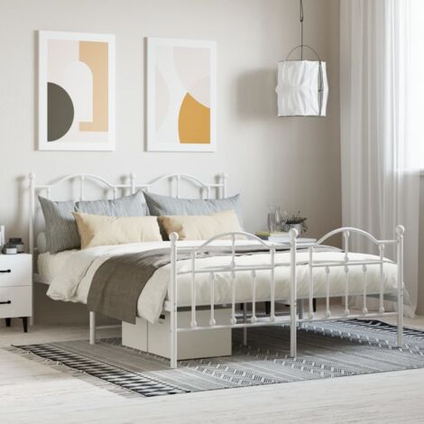 Cadre de lit métal sans matelas-Structure de lit et pied de lit blanc 140x200 cm 982175