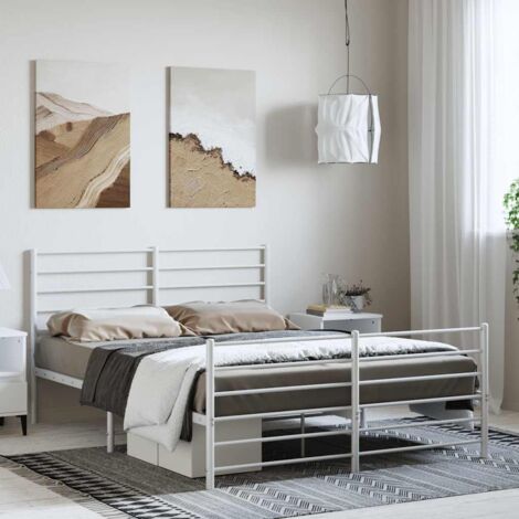 Cadre de lit métal sans matelas-Structure de lit et pied de lit blanc 150x200 cm 194863