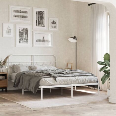 Cadre de lit métal sans matelas-Structure de lit et tête de lit blanc 135x190 cm 666820