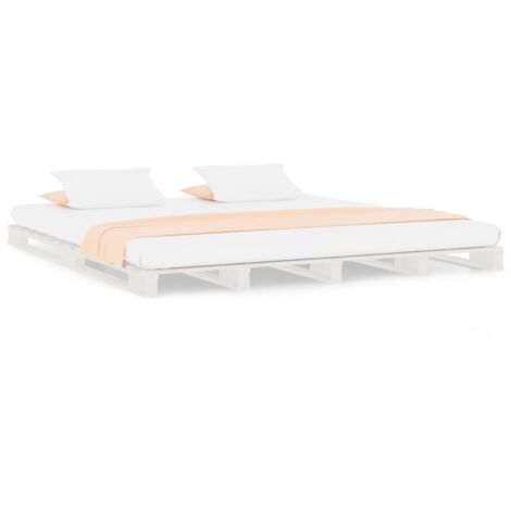 Cadre De Lit Moderne: Double - Lit Double adulte - Blanc 140x190 cm Bois de pin massif Chic-655173