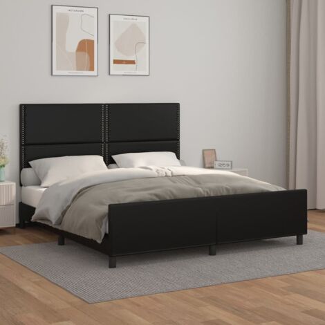Cadre De Lit Moderne: King Size avec tête de lit - Lit Double - Noir 180x200 cm Similicuir Chic-199649