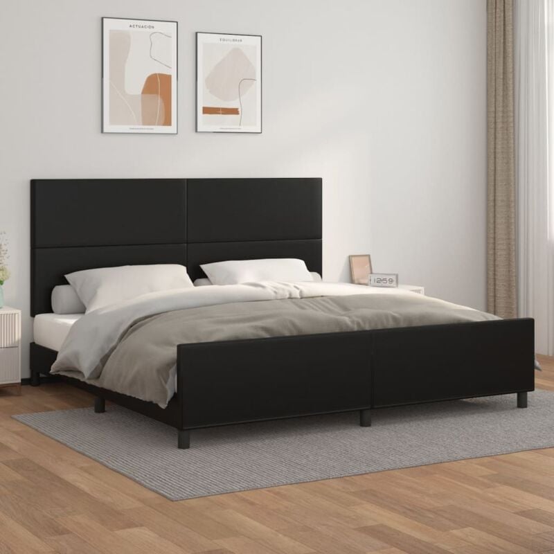 Cadre De Lit Moderne: King Size - avec tête de lit - Lit Double - Noir 200x200 cm Similicuir Chic-993944