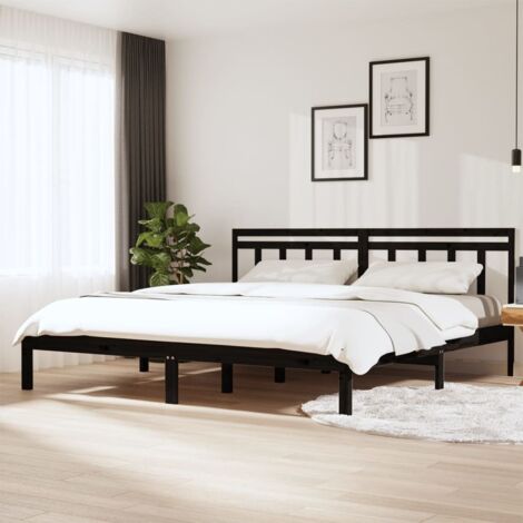 Cadre De Lit Moderne: King Size - Lit Double - Noir Bois de pin massif 200x200 cm Chic-152165