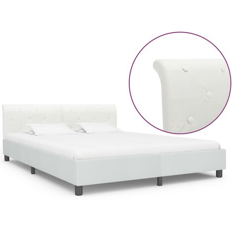 Cadre De Lit Moderne: Queen Size - Lit Double - Blanc Similicuir 160x200 cm Chic-295471
