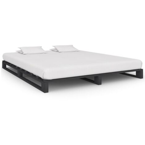Cadre De Lit Moderne: Queen Size - Lit Double - de palette Gris Bois de pin massif 160 x 200 cm Chic-523143