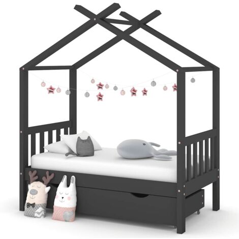 Cadre De Lit Moderne: Simple - Lit enfant - avec un tiroir Gris foncé Pin 70x140 cm Chic-626871