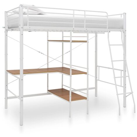 Cadre De Lit Moderne: Simple - Lit Simple - Lit superposé avec cadre de table Blanc Métal 90x200 cm Chic-333505