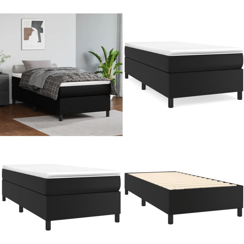 Cadre de lit sans matelas noir 100x200 cm similicuir - Cadre De Lit - Lit Double - Similicuir - Lit Noir - Meuble Chambre à Coucher - Home & Living