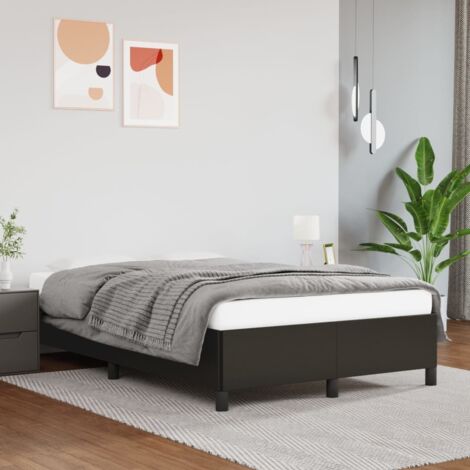 Cadre de lit noir 120x200 cm, sans matelas, en similicuir résistant aux taches avec lattes en contreplaqué
