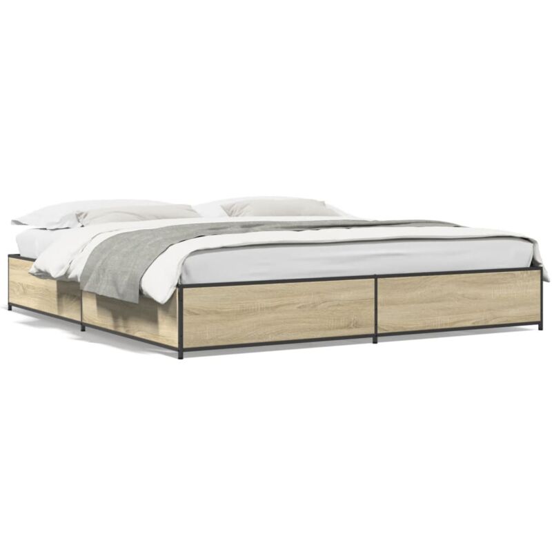 Cadre de lit chêne sonoma 180x200 cm bois d'ingénierie et métal - Vidaxl