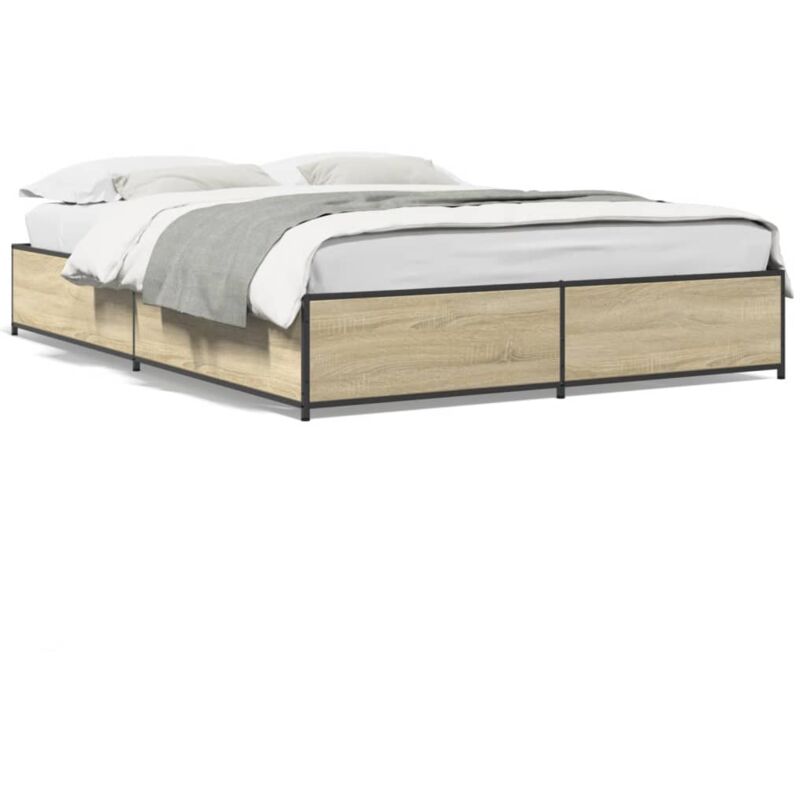 Cadre de lit chêne sonoma 120x200 cm bois d'ingénierie et métal