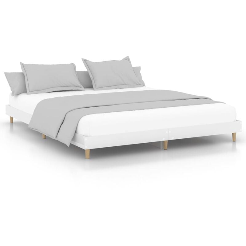 Cadre de lit blanc brillant 200x200 cm bois d'ingénierie