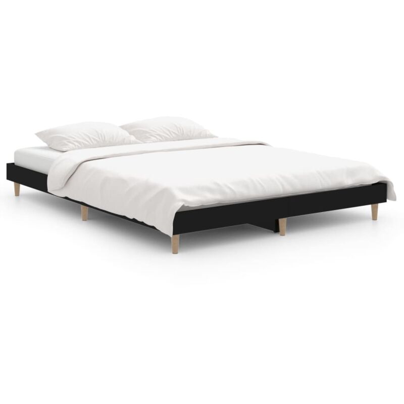 Cadre de lit noir 135x190 cm bois d'ingénierie