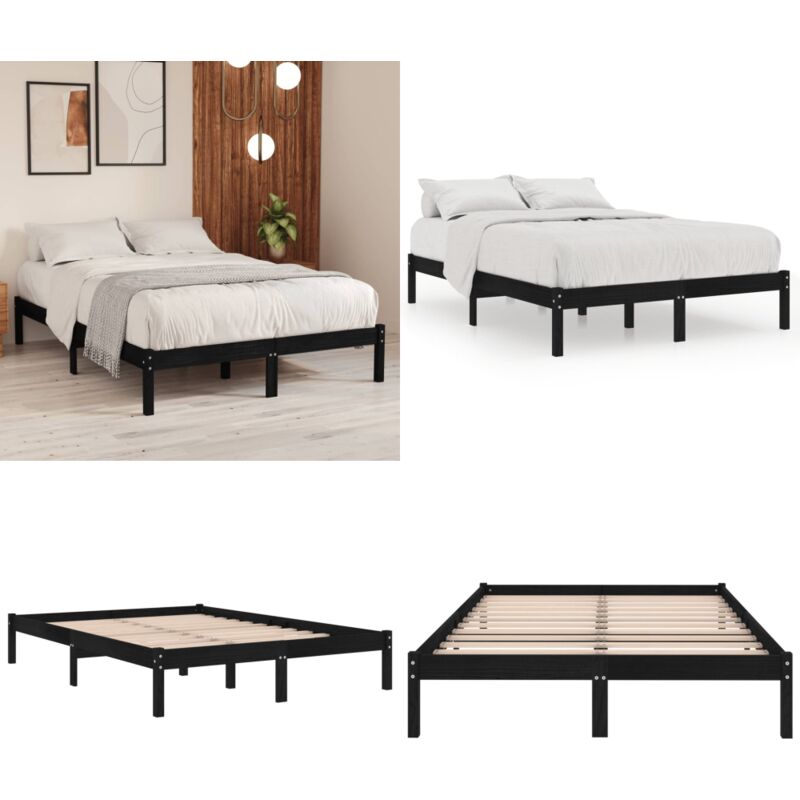 Vidaxl - Cadre de lit sans matelas noir bois massif 140x190 cm - Cadre De Lit - Lit Double - Bois Massif - Lit Noir - Literie - Home & Living