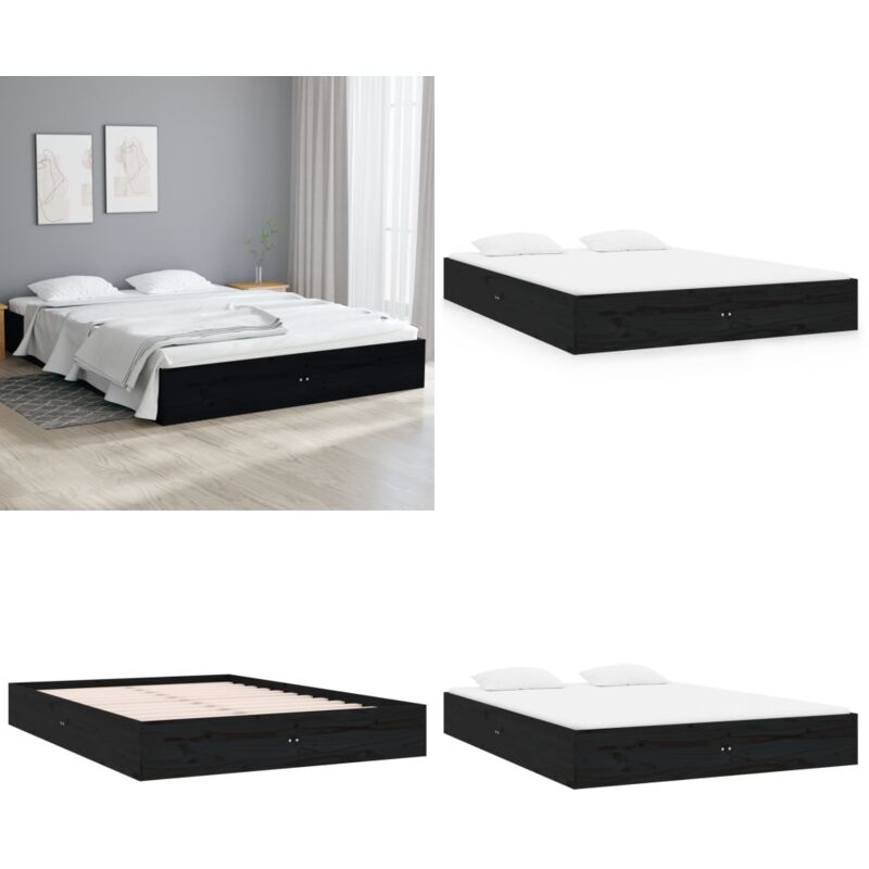 Vidaxl - Cadre de lit sans matelas noir bois massif 120x190 cm - Cadre De Lit - Lit En Bois - Lit Double - Lit Design - Meuble Chambre - Home & Living