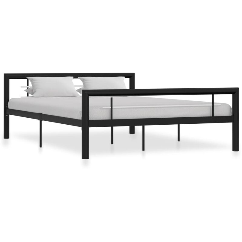 Cadre de lit Noir et blanc Métal 140 x 200 cm - Noir