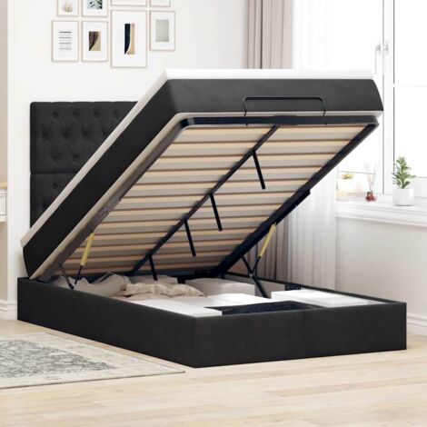Cadre de lit ottoman avec matelas, 120x190 cm, noir, mécanisme de levage hydraulique, surmatelas et LED.