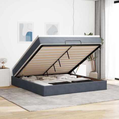 Cadre de lit ottoman avec matelas à ressorts ensachés et surmatelas, 160x200 cm, gris foncé, velours