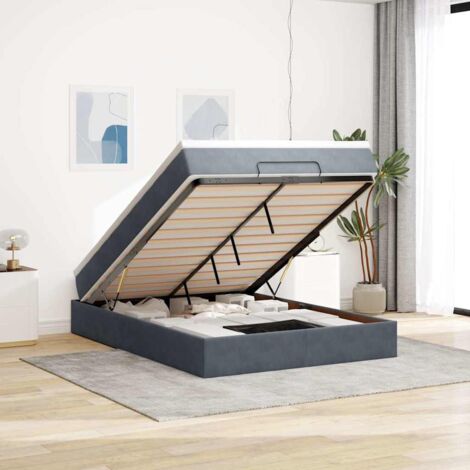 Cadre de lit ottoman avec matelas et surmatelas, gris foncé velours, 140x200 cm, mécanisme hydraulique et ressorts ensachés
