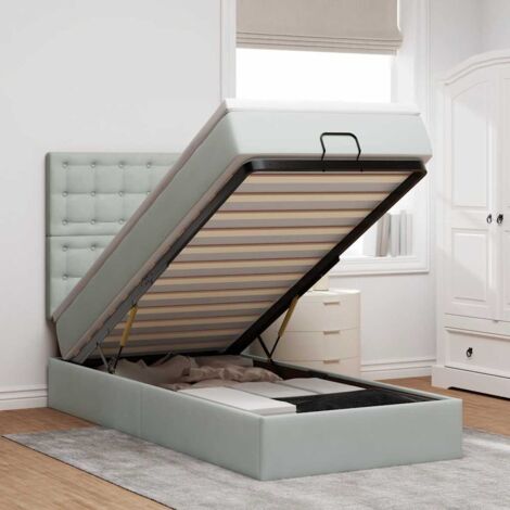 Cadre de lit Ottoman avec Matelas Gris Clair 90x200 cm en Velours, Mécanisme Hydraulique et Bande LED