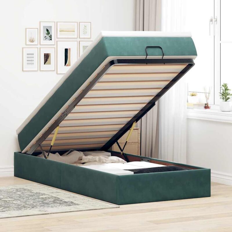 Vidaxl - Cadre de lit ottoman avec matelas vert foncé 100x200 cm velours