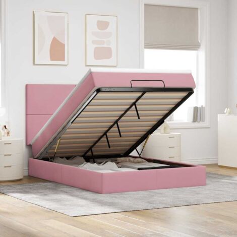 Cadre de lit ottoman avec matelas rose 140x190 cm velours vidaXL