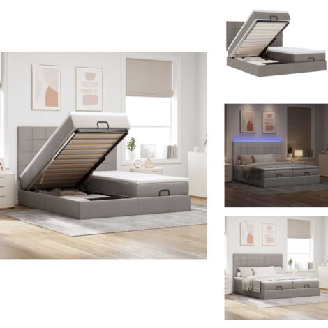 Cadre de lit ottoman avec matelas taupe 180x200 cm tissu - Lit Ottoman - Lits Ottomans - Cadre De Lit - Cadre De Lit Avec Rangement