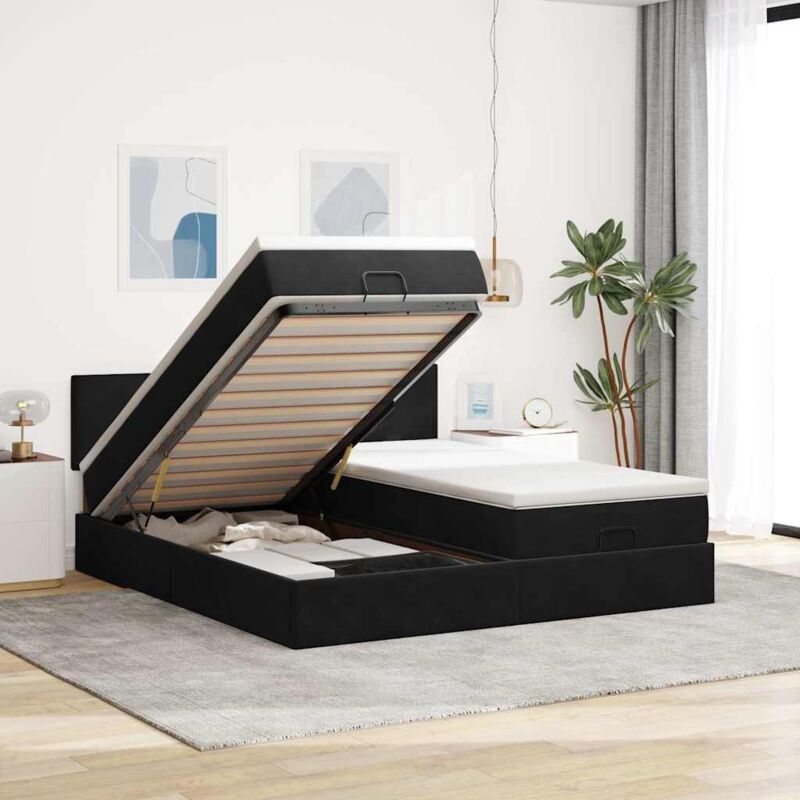 Vidaxl - Cadre de lit ottoman avec matelas noir 200x200cm velours